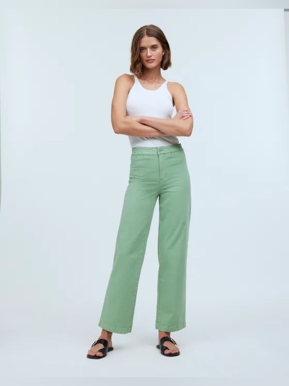 Madewell The Emmett Wide-Leg Crop Pant: Welt Pocket Edition in pistachio